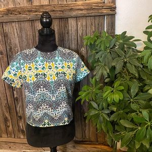Turquoise And Yellow Printed Blouse